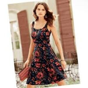 PERUVIAN CONNECTION Floral Linen Sundress Size US 10 Black  M L Sleeveless Dress